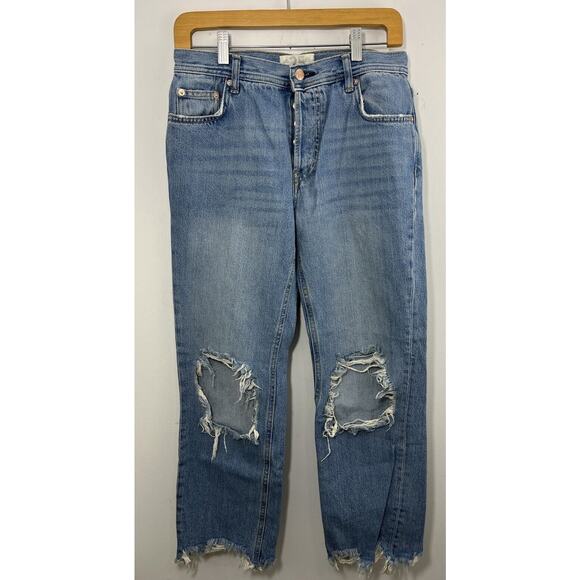 Free People We The Free Womens 25 Jeans Distressed Raw Hem Button Fly Blue Boho - Picture 1 of 11
